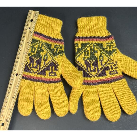 Yellow/Green/Brown Finger Unisex Peruvian Alpaca Wool Adult Gloves NEW - Picture 2 of 3